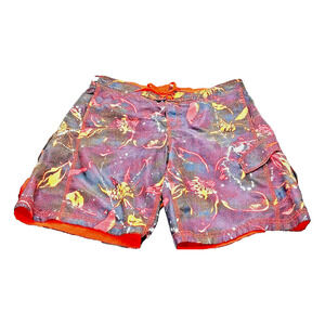 Speedo Board Shorts Swim Trunks Bathing Suit Men's Sz Medium Red Black Hawaiian